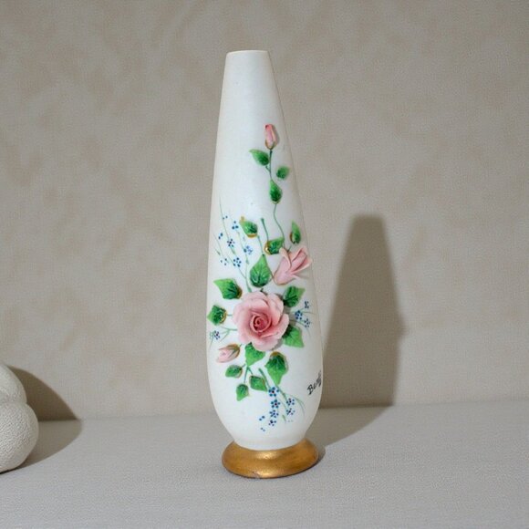 George Fine China Other - Vintage George Fine China Bud Vase Handpainted Pink Roses Gold Base Banff Japan